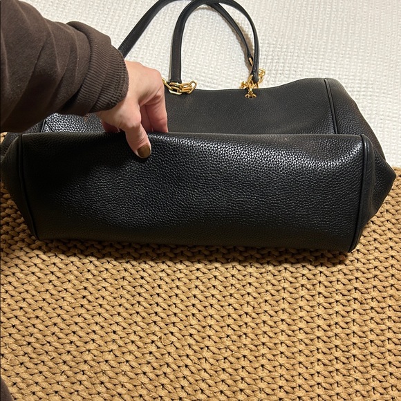 Tory Burch Black Pebbled Leather Tote with Gold Details - Picture 3 of 12